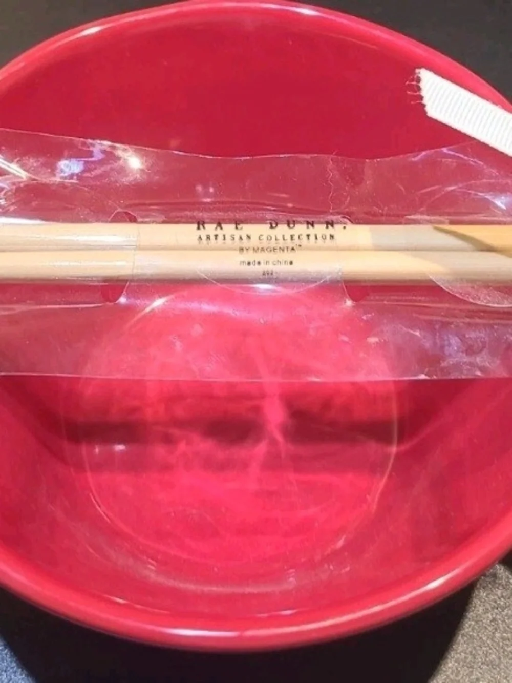 Rae Dunn Noodles Bowl with Chopsticks Red with Gold Lettering NWT
